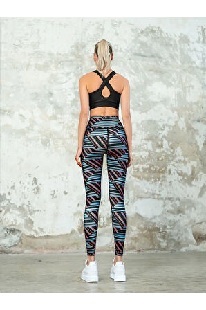 Desenli Yüksek Bel Toparlayıcı İç Göstermez Potluk Yapmaz. Kadın Sporcu Tayt