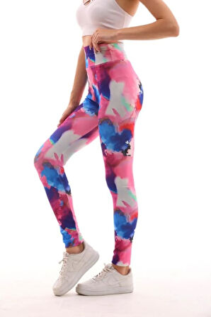 Desenli Yüksek Bel Toparlayıcı İç Göstermez Potluk Yapmaz. Kadın Sporcu Tayt