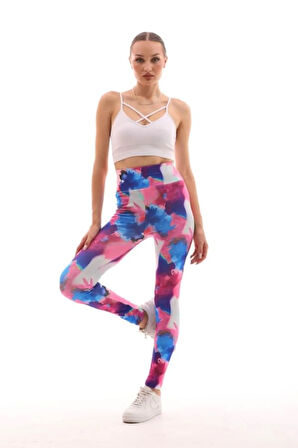 Desenli Yüksek Bel Toparlayıcı İç Göstermez Potluk Yapmaz. Kadın Sporcu Tayt