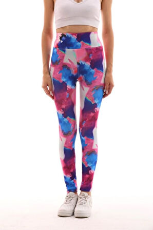 Desenli Yüksek Bel Toparlayıcı İç Göstermez Potluk Yapmaz. Kadın Sporcu Tayt