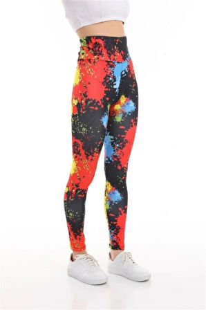 Desenli Yüksek Bel Toparlayıcı İç Göstermez Potluk Yapmaz. Kadın Sporcu Tayt