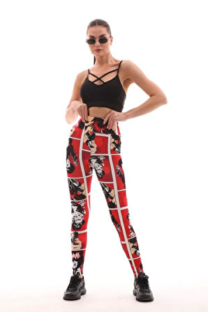 Desenli Yüksek Bel Toparlayıcı İç Göstermez Potluk Yapmaz. Kadın Sporcu Tayt