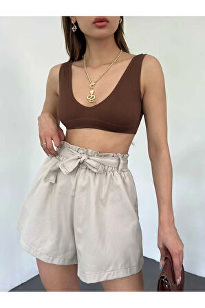 Beli Lastikli Büzgülü Cepli Kadın Şort