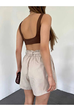 Beli Lastikli Büzgülü Cepli Kadın Şort