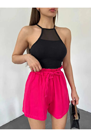 Beli Lastikli Büzgülü Cepli Kadın Şort