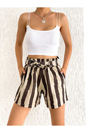 Beli Lastikli Büzgülü Cepli Kadın Şort