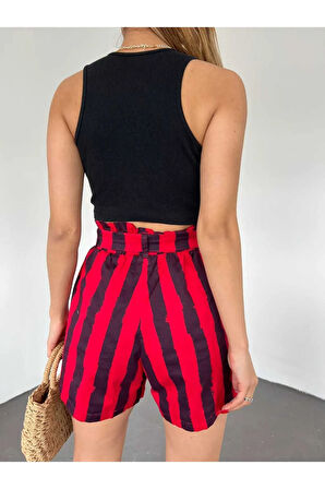 Beli Lastikli Büzgülü Cepli Kadın Şort