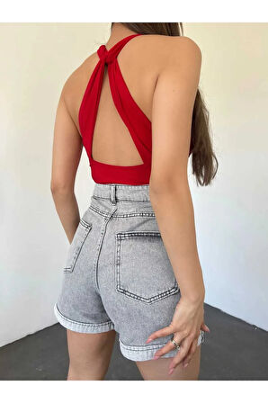 Duble Paça Kısa Kadın Kot Şort