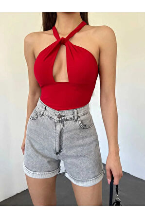 Duble Paça Kısa Kadın Kot Şort