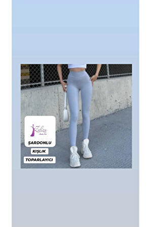 Kadın Şardonlu Kışlık İçi Pamuklu Polarlı Yüksek Bel Toparlayıcı İç Göstermez Dar Kalıp Kışlık Tayt
