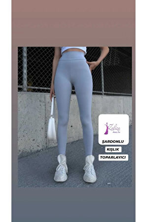 Kadın Şardonlu Kışlık İçi Pamuklu Polarlı Yüksek Bel Toparlayıcı İç Göstermez Dar Kalıp Kışlık Tayt