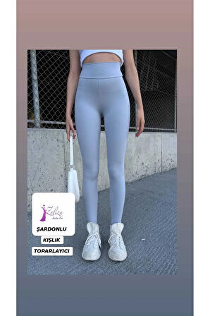 Kadın Şardonlu Kışlık İçi Pamuklu Polarlı Yüksek Bel Toparlayıcı İç Göstermez Dar Kalıp Kışlık Tayt
