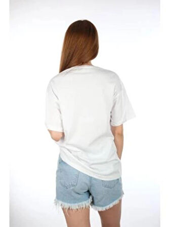 Kuş Desenli Bakılı T-Shirt