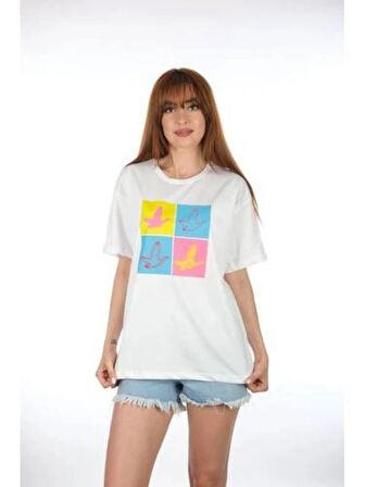Kuş Desenli Bakılı T-Shirt
