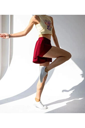 Bol Kesim Beli Latikli İçi Taytlı Spor Kadın Şort Etek.Tenis Etek