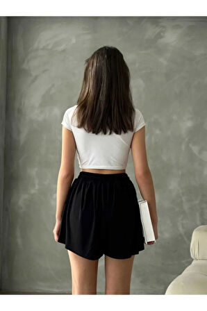Bol Kesim Beli Latikli İçi Taytlı Spor Kadın Şort Etek.Tenis Etek