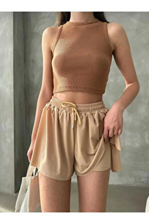 Bol Kesim Beli Latikli İçi Taytlı Spor Kadın Şort Etek.Tenis Etek