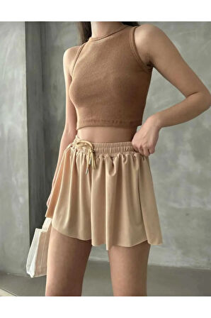 Bol Kesim Beli Latikli İçi Taytlı Spor Kadın Şort Etek.Tenis Etek