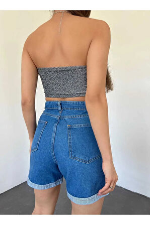 Duble Paça Kısa Kadın Kot Şort