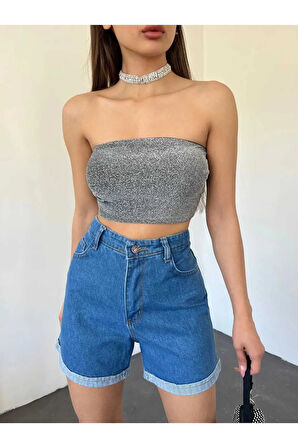Duble Paça Kısa Kadın Kot Şort
