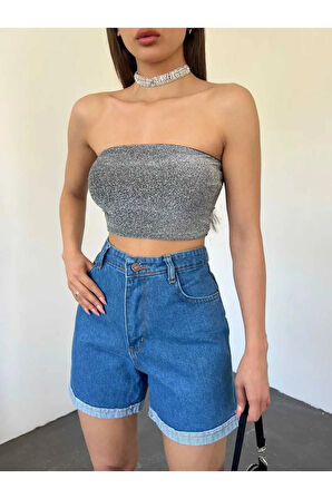 Duble Paça Kısa Kadın Kot Şort