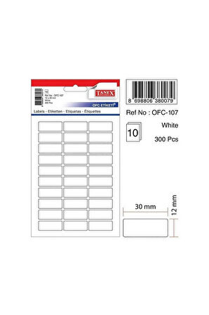 Ofc-107 ( 30 Mm * 12 Mm ) Beyaz Ofis Etiketi ( 5 Paket )