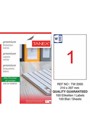 Tw-2000 210x297 Laser Etiketi 100lü