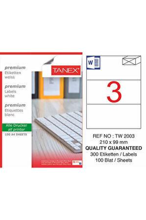 Tw-2003 210x99mm Laser Etiket 100 Lü