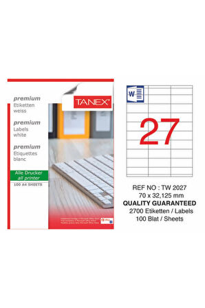 Tw-2027 70x32.125 Laser Etiket 100lü