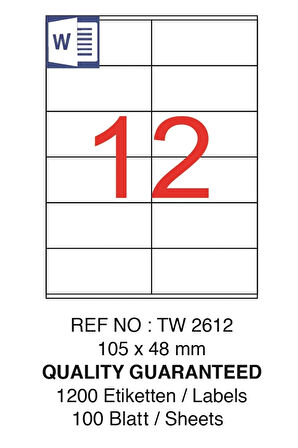 Laser Etiket Tw-2612 105 X 48 Mm 1 Paket