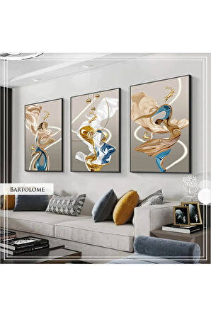 Metal Çerçeveli Gerçek Camlı Tablo BartolomeS 3 Lü Set
