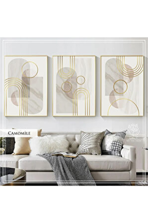 Metal Çerçeveli Gerçek Camlı Tablo CamomileA 3 Lü Set