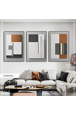 Metal Çerçeveli Gerçek Camlı Tablo CarvingA 3 Lü Set