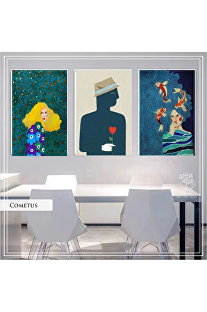 Metal Çerçeveli Gerçek Camlı Tablo CometusC 3 Lü Set