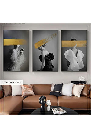 Metal Çerçeveli Gerçek Camlı Tablo EngagementB 3 Lü Set