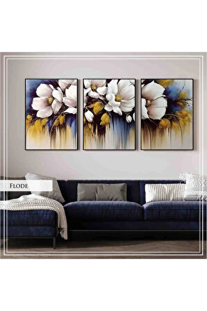 Metal Çerçeveli Gerçek Camlı Tablo Flode 3 Lü Set