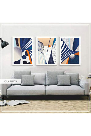 Metal Çerçeveli Gerçek Camlı Tablo Glashick 3 Lü Set