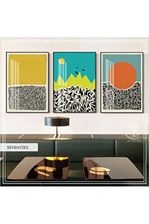 Metal Çerçeveli Gerçek Camlı Tablo SeventiesA 3 Lü Set