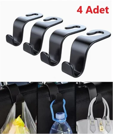 Araç İçi Düzen Güvenlik Çanta Poşet Askısı Dayanıklı Pratik Montaj 4 Adet Araba Koltuk Arkası Askı