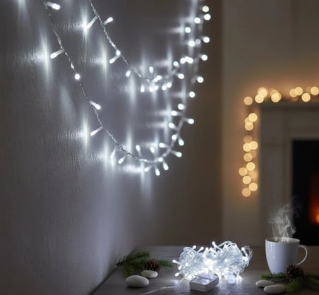 Özel Üretim Dekoratif Estetik Şık Vitrin Süsleme Damla Uçlu Beyaz Işık Şeffaf Kablo 10m 100 Led