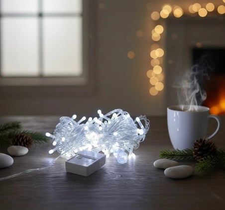 Özel Üretim Dekoratif Estetik Şık Vitrin Süsleme Damla Uçlu Beyaz Işık Şeffaf Kablo 10m 100 Led