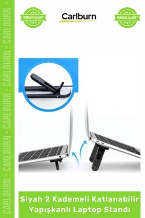 Özel Üretim Ergonomik Notebook Yükseltici Siyah 2 Kademeli Katlanabilir Yapışkanlı Laptop Standı