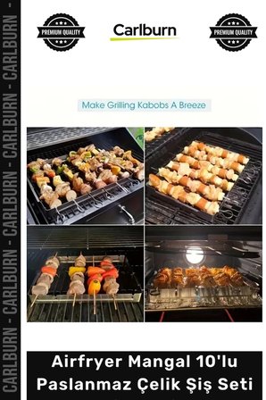 #ŞişSeti Kaliteli Fırın Izgara Kamp Kebap Airfryer Mangal 10'lu Paslanmaz Çelik Şiş Seti 20 cm
