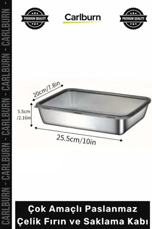 #SaklamaKabı 304 Kalite Sızdırmaz Çok Amaçlı Paslanmaz Çelik Fırın Saklama Kabı 25x20x5 cm - 1 Adet