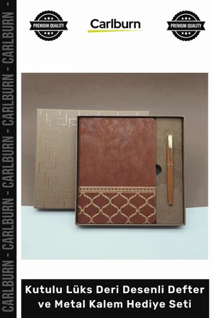 Özel Üretim Kurumsal Baskılı Şık Ofis Kutulu Lüks Deri Desenli Defter Metal Kalem Hediye Seti