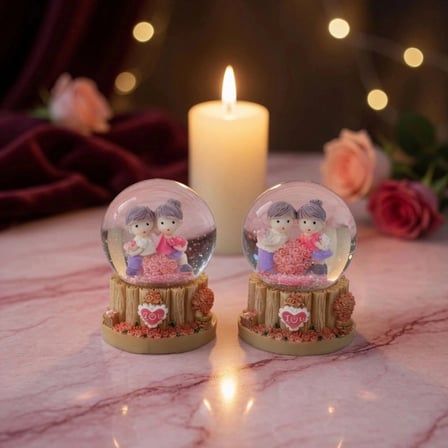 Özel Üretim Masaüstü Işıklı Mini Kar Küresi Çift Temalı Pilli Dekoratif Romantik Hediyelik
