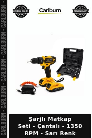 Özel Üretim Ergonomik Çift Akülü Tadilat Montaj Şarjlı Matkap Seti - Çantalı - 1350 RPM - Sarı Renk