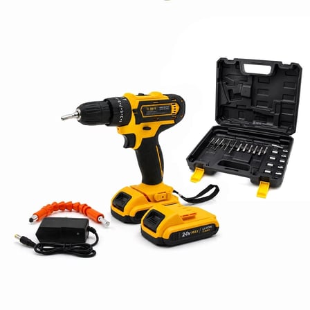 Özel Üretim Ergonomik Çift Akülü Tadilat Montaj Şarjlı Matkap Seti - Çantalı - 1350 RPM - Sarı Renk