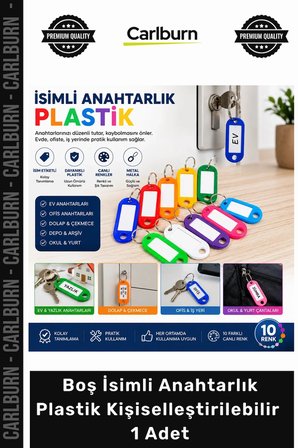 Özel Üretim Metal Halkalı Yazılabilir Etiketli Boş İsimli Anahtarlık Plastik Kişiselleştirilebilir - 1 Adet