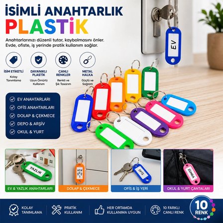 Özel Üretim Metal Halkalı Yazılabilir Etiketli Boş İsimli Anahtarlık Plastik Kişiselleştirilebilir - 1 Adet